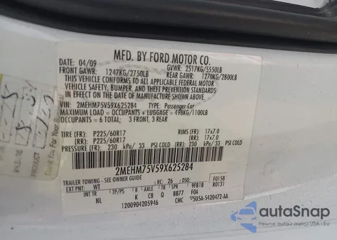 2009 Mercury Grand Marquis Ls (Fleet Only) from USA, damaged, VIN 2MEHM75V59X625284